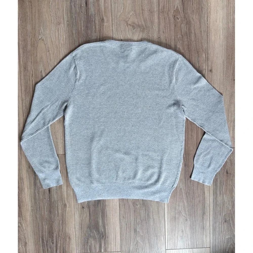 J.Crew Mens Cotton Crewneck Sweater Heather Light Grey Textured Knit Size L